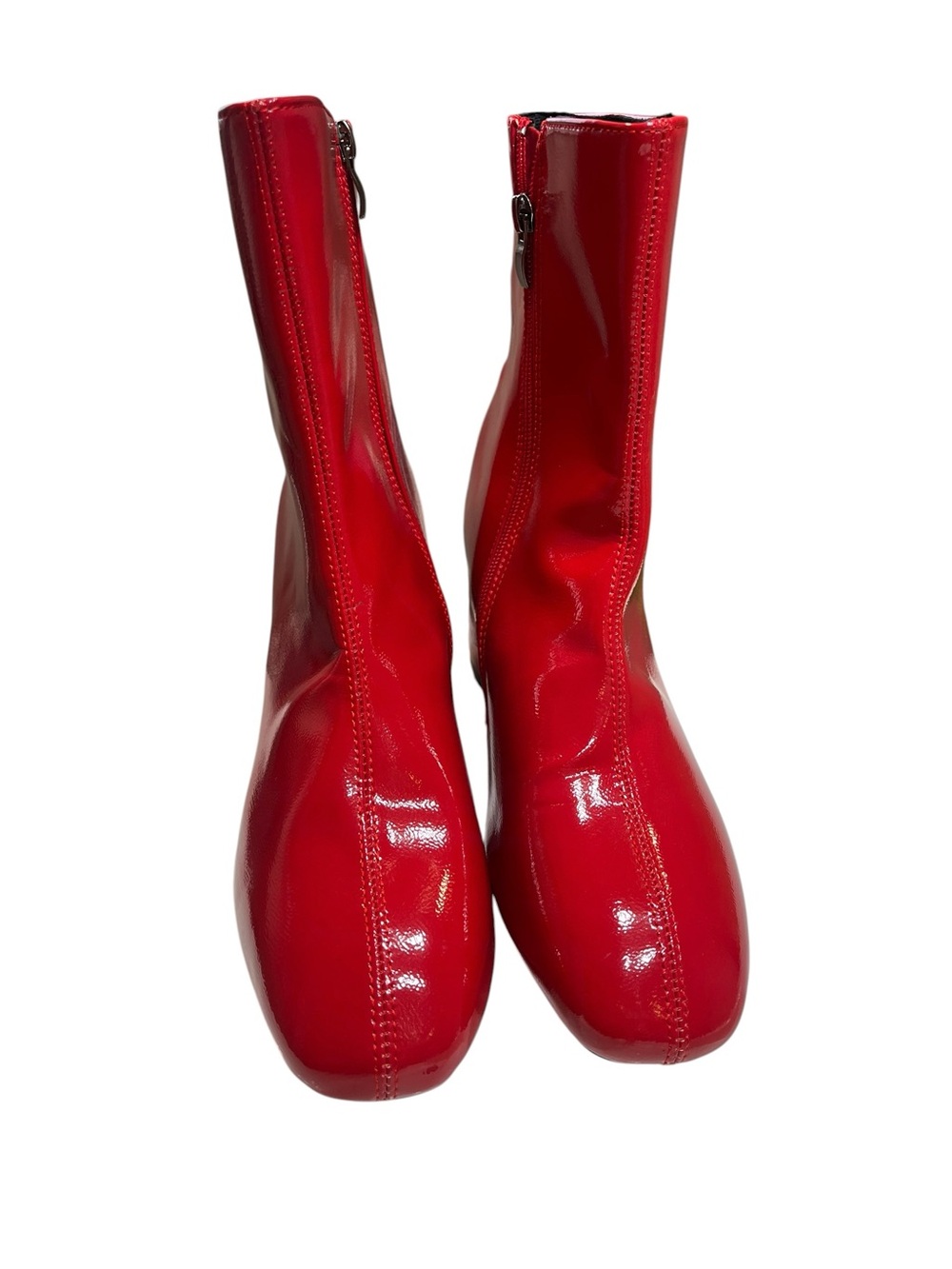 NWOT Red Patent Faux Leather Ankle Heeled Boots - Size 9.5 - Picture 5 of 6